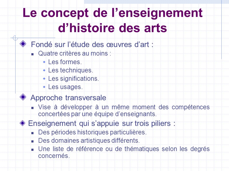 Le concept de l’enseignement d’histoire des arts