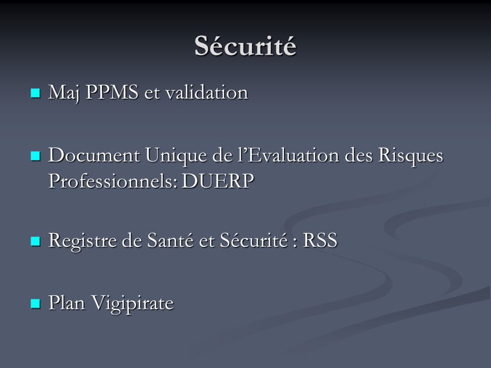 Sécurité Maj PPMS et validation