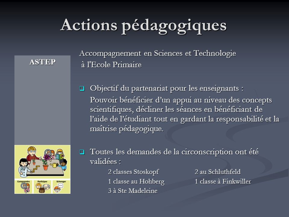 Actions pédagogiques Accompagnement en Sciences et Technologie
