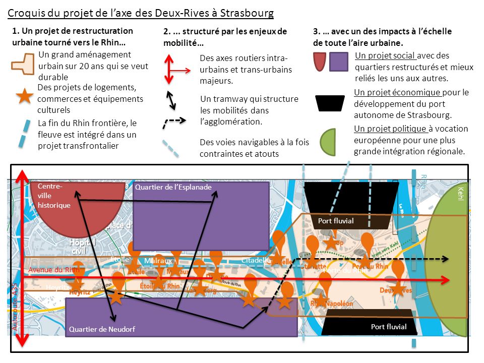 Croquis du projet de l’axe des Deux-Rives à Strasbourg