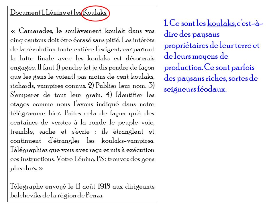 Document 1. Lénine et les Koulaks.