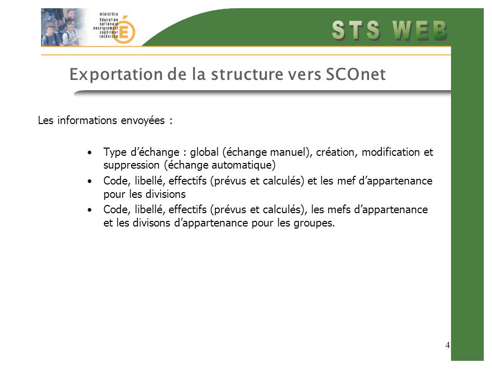 Exportation de la structure vers SCOnet