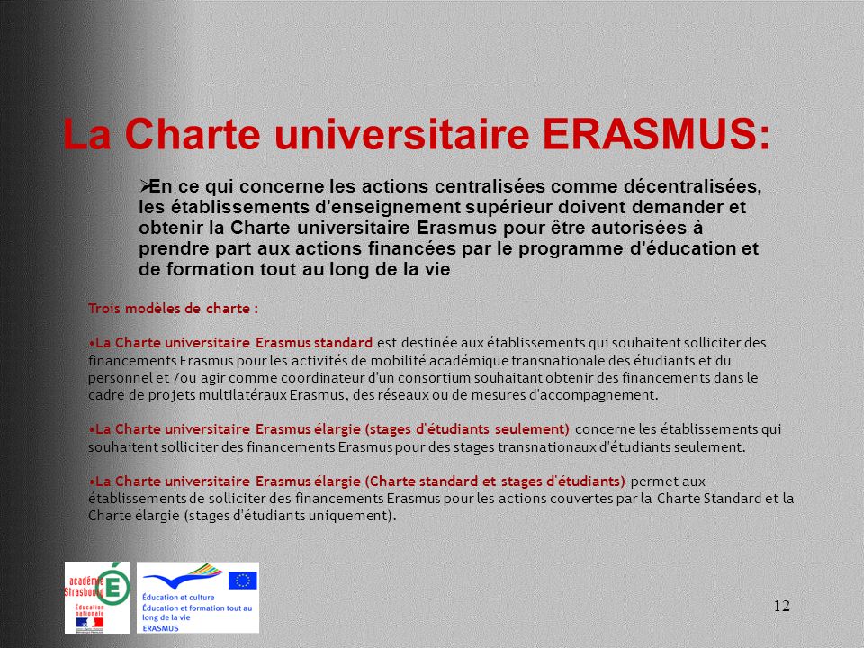 La Charte universitaire ERASMUS: