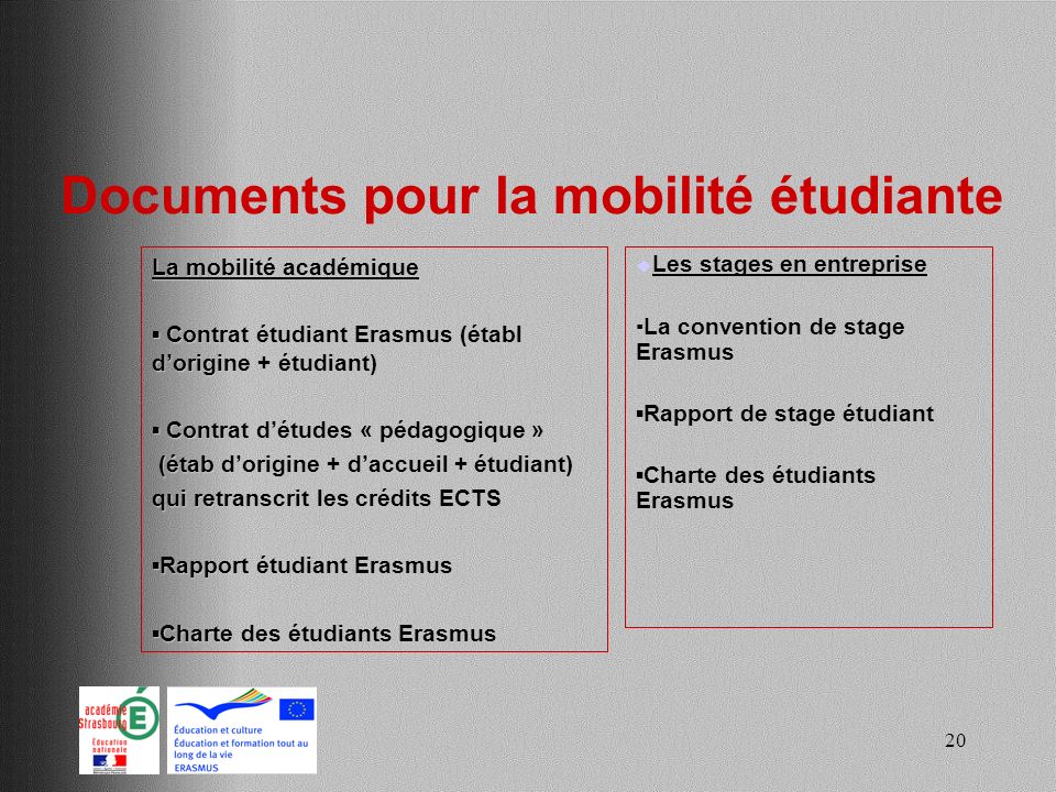 Documents pour la mobilité étudiante