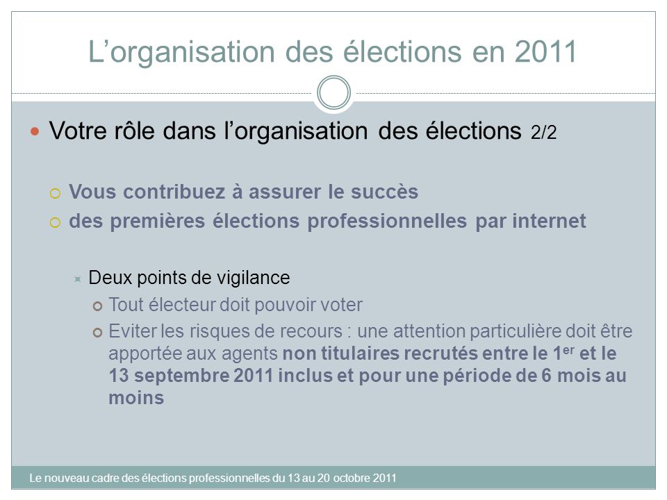 L’organisation des élections en 2011
