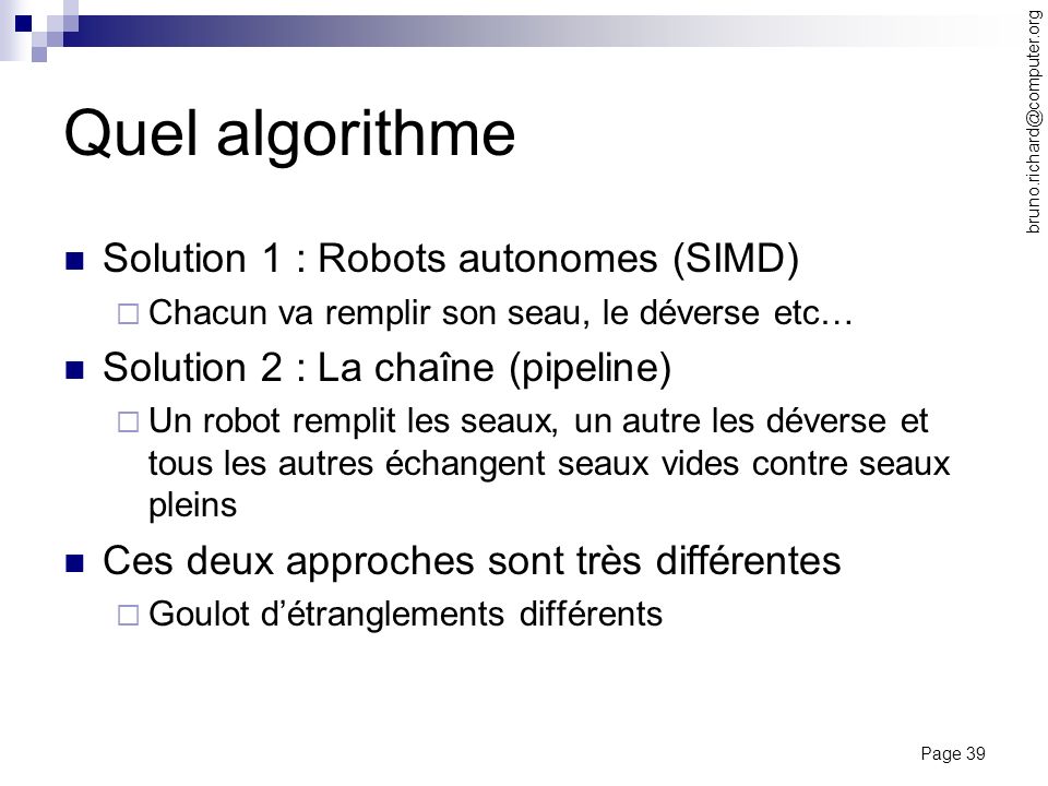Quel algorithme Solution 1 : Robots autonomes (SIMD)