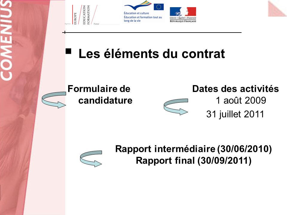 Les éléments du contrat Rapport intermédiaire (30/06/2010)