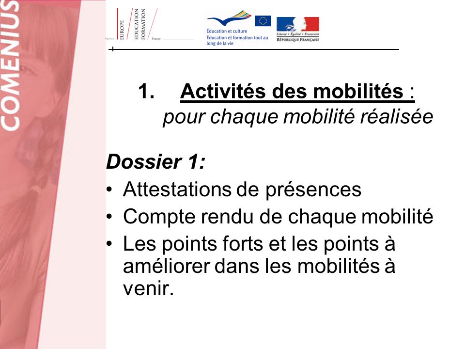 Activités des mobilités : pour chaque mobilité réalisée