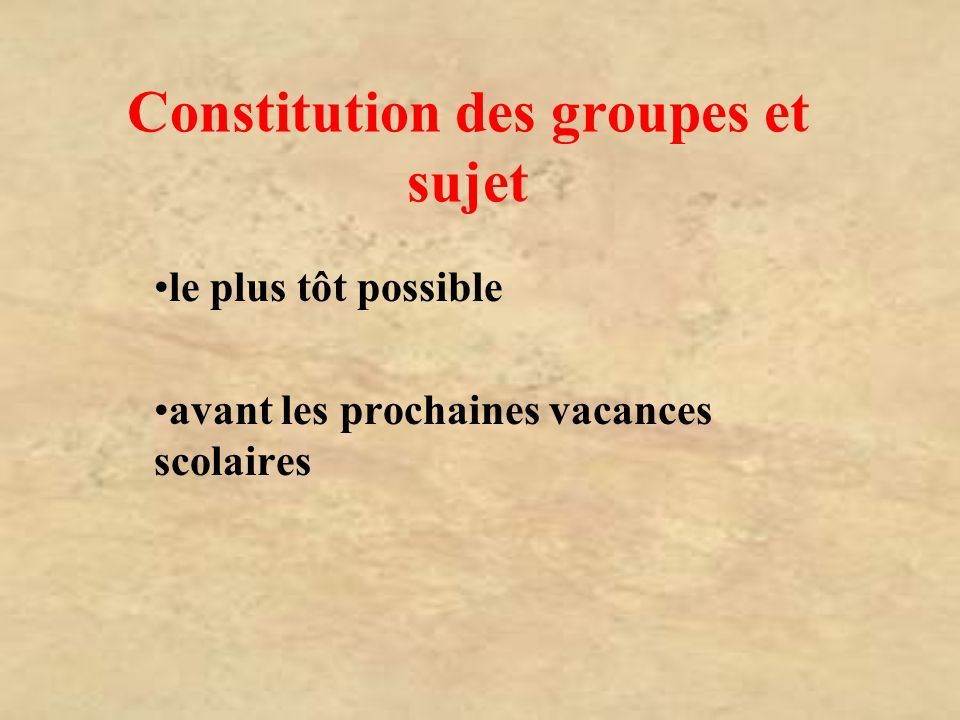 Constitution des groupes et sujet