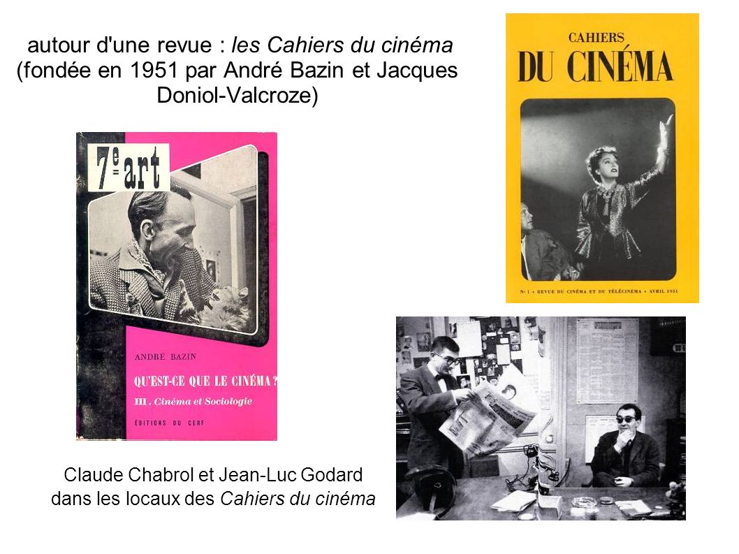 autour d une revue : les Cahiers du cinéma (fondée en 1951 par André Bazin et Jacques Doniol-Valcroze)
