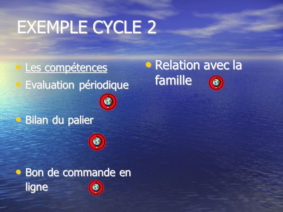 EXEMPLE CYCLE 2 Relation avec la famille Les compétences