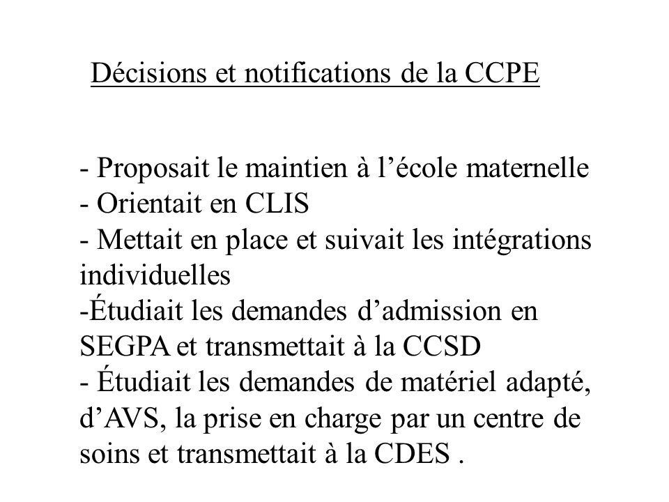 Décisions et notifications de la CCPE