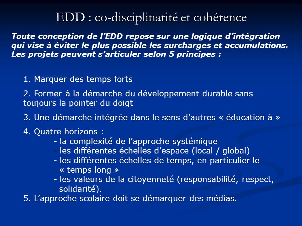 EDD : co-disciplinarité et cohérence