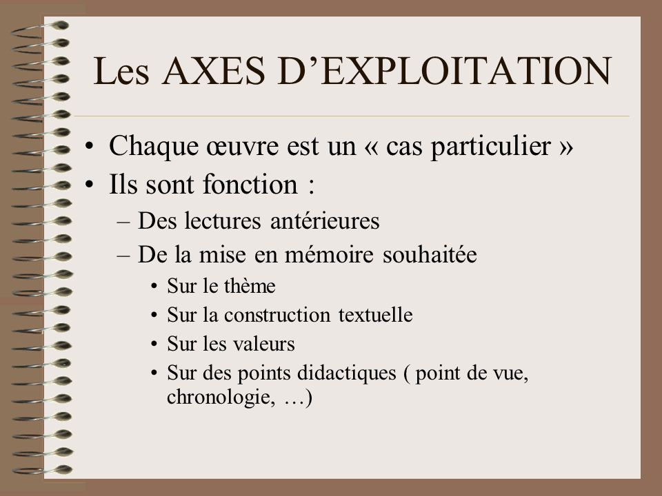 Les AXES D’EXPLOITATION