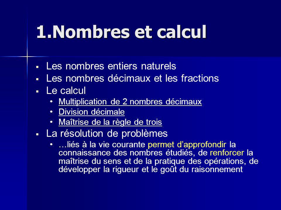 1.Nombres et calcul Les nombres entiers naturels