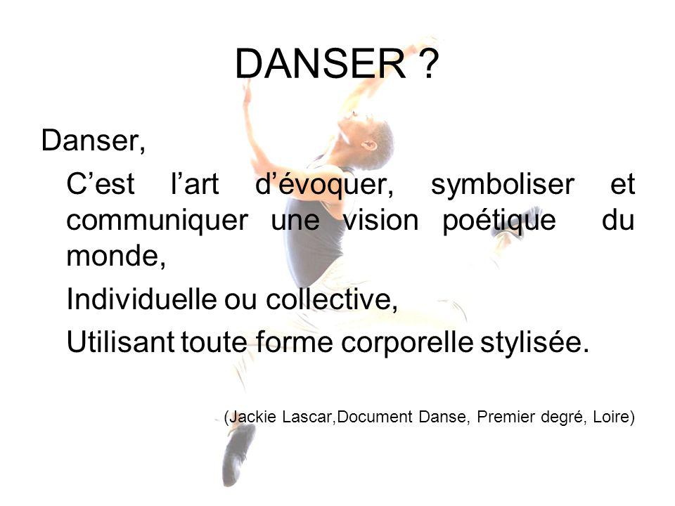 DANSER Danser, C’est l’art d’évoquer, symboliser et communiquer une vision poétique du monde, Individuelle ou collective,