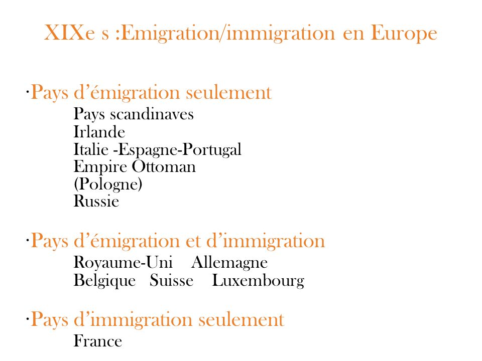 XIXe s :Emigration/immigration en Europe