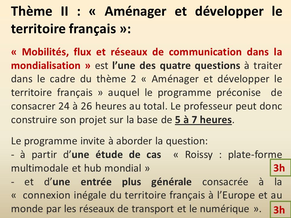 Thème II : « Aménager et développer le territoire français »: