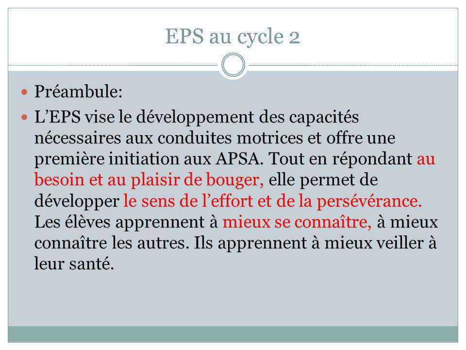 EPS au cycle 2 Préambule: