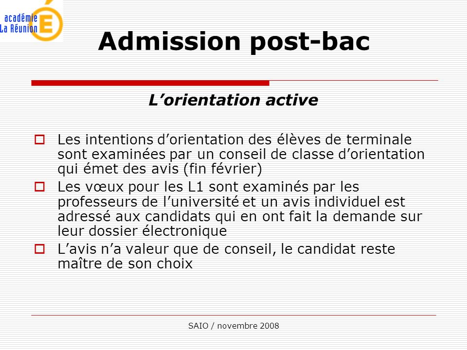 Admission post-bac L’orientation active