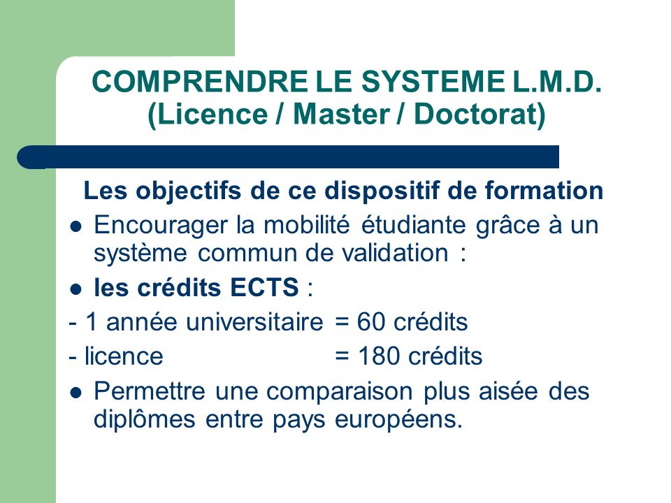 COMPRENDRE LE SYSTEME L.M.D. (Licence / Master / Doctorat)