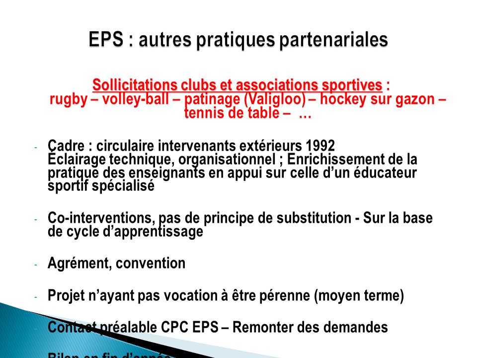 EPS : autres pratiques partenariales