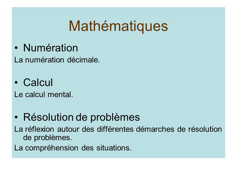 Mathématiques Numération Calcul Résolution de problèmes