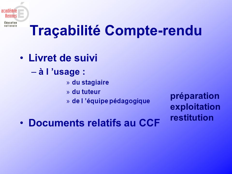 Traçabilité Compte-rendu