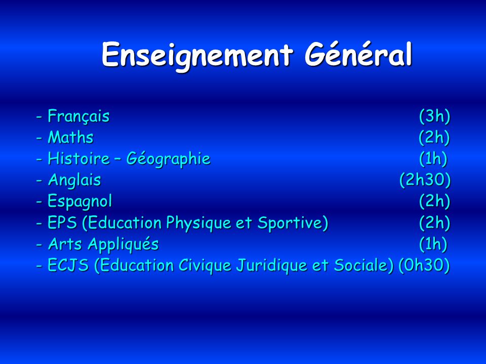 Enseignement Général - Français (3h) - Maths (2h)