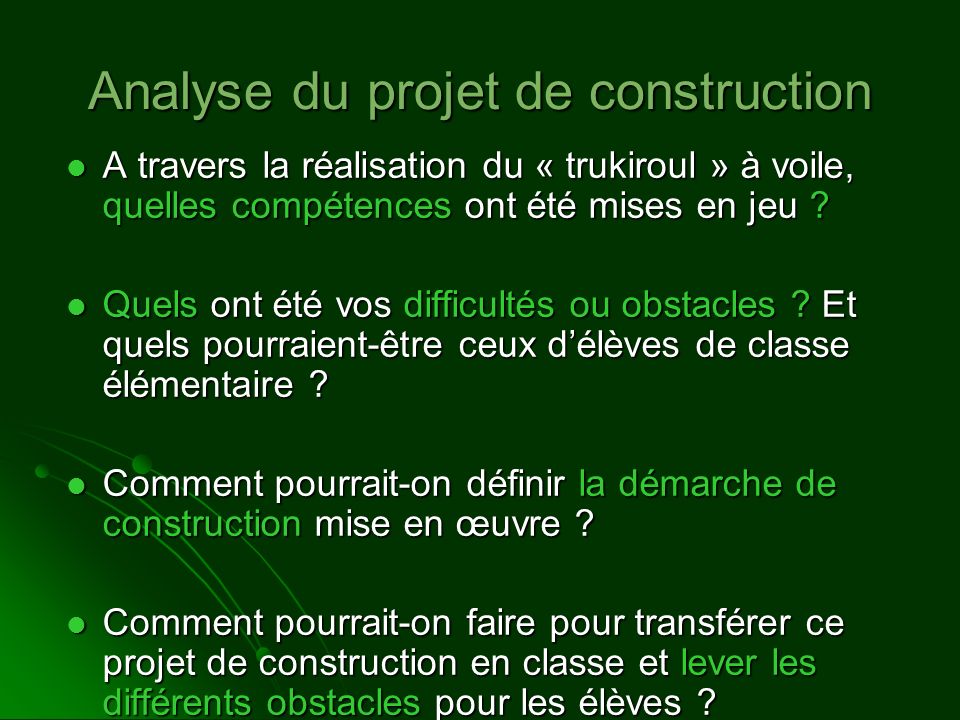 Analyse du projet de construction