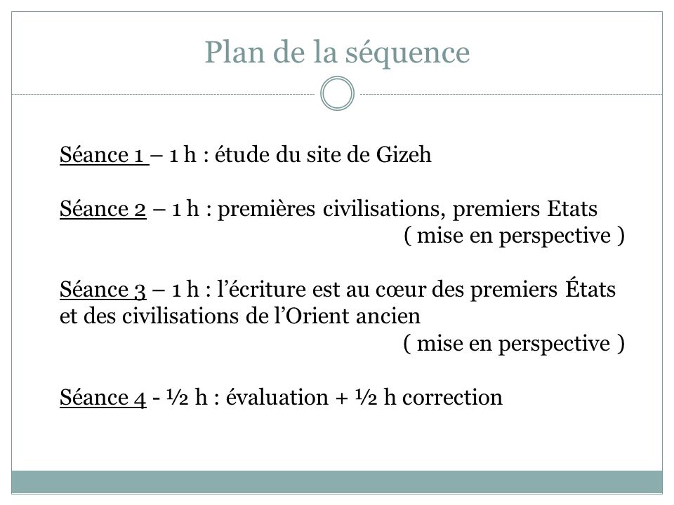Plan de la séquence Séance 1 – 1 h : étude du site de Gizeh