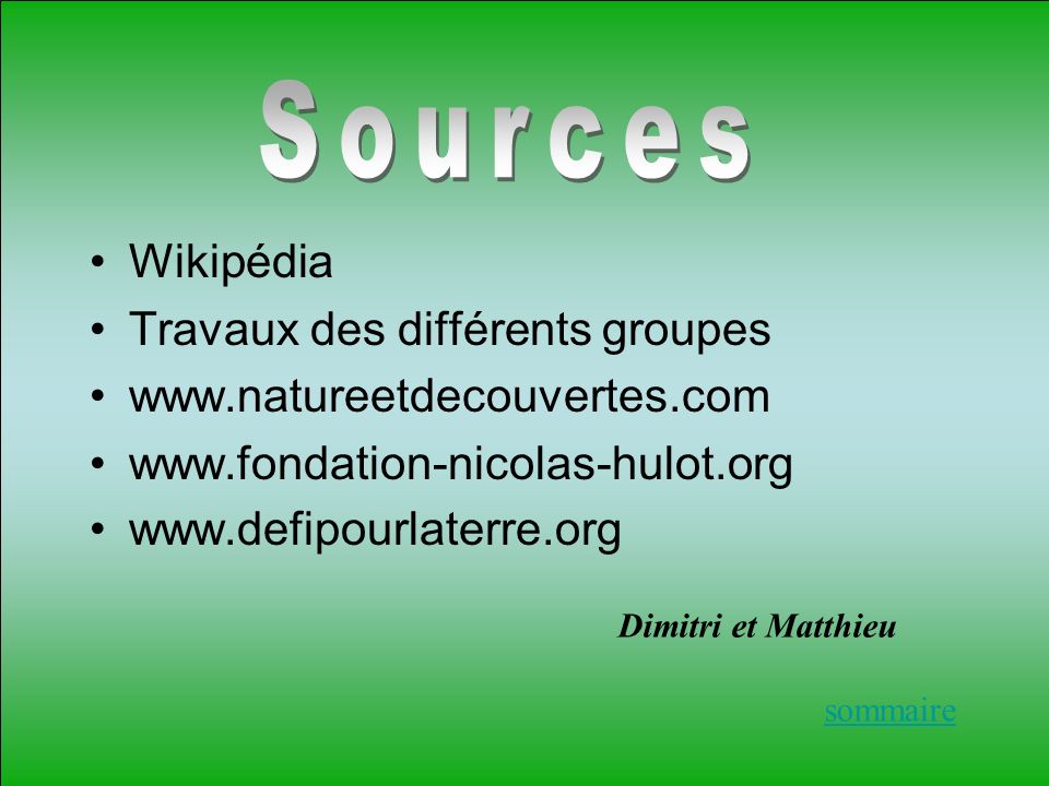 Sources Wikipédia Travaux des différents groupes