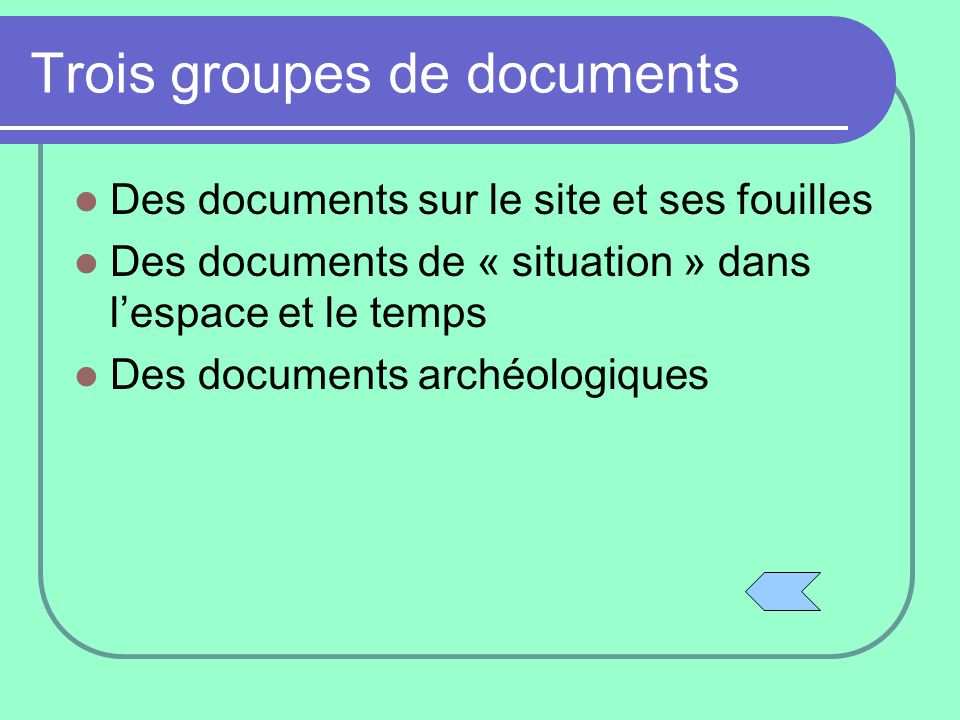 Trois groupes de documents