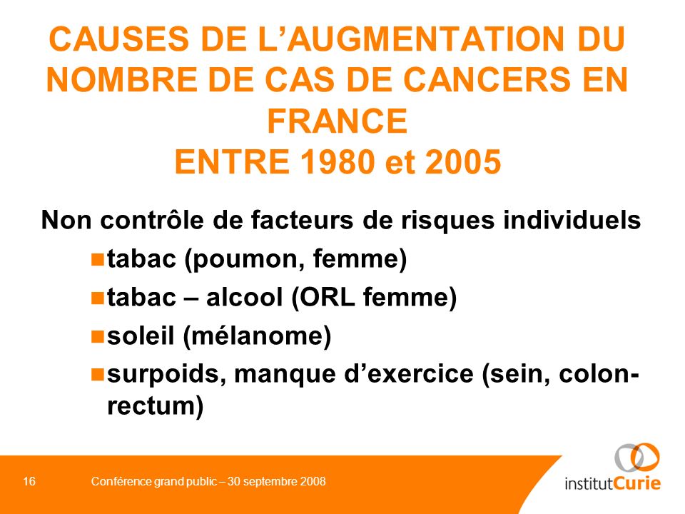 CAUSES DE L’AUGMENTATION DU NOMBRE DE CAS DE CANCERS EN FRANCE ENTRE 1980 et 2005