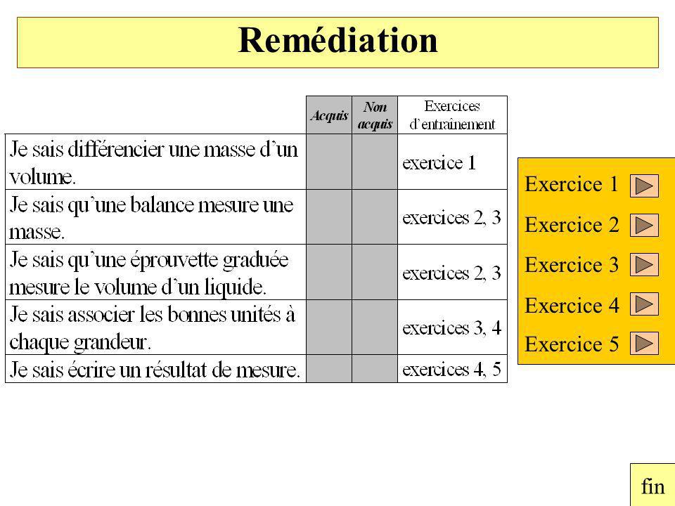 Remédiation Exercice 1 Exercice 2 Exercice 3 Exercice 4 Exercice 5 fin