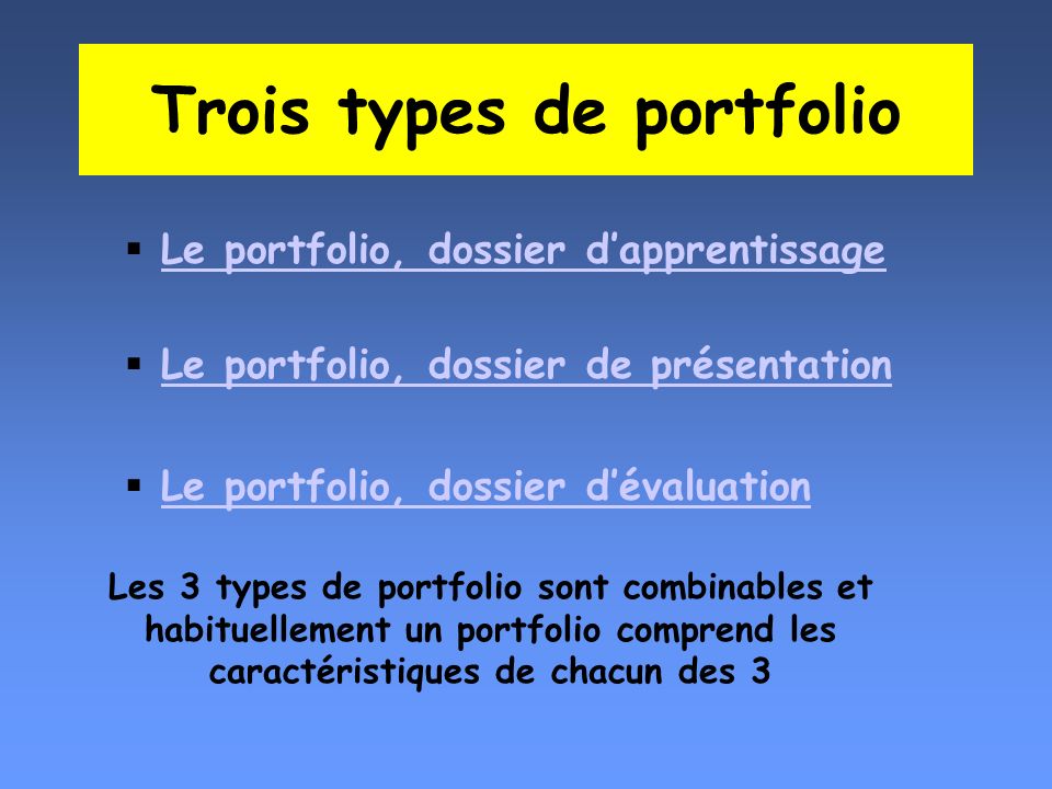 Trois types de portfolio