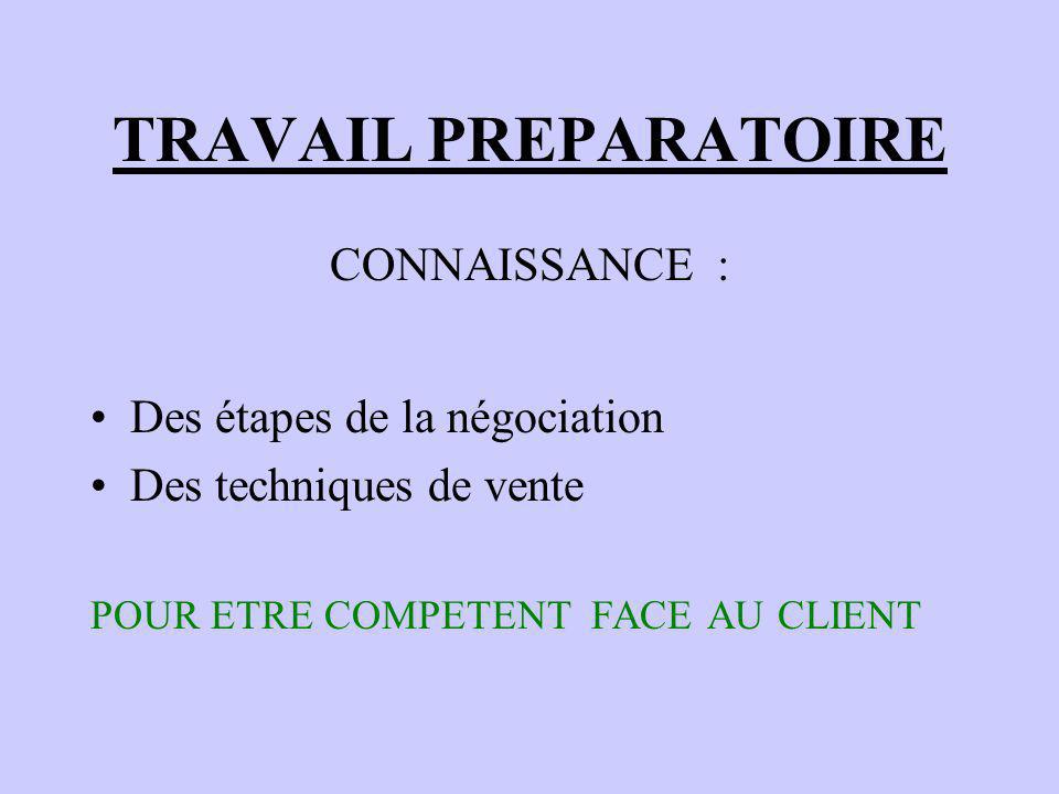 TRAVAIL PREPARATOIRE CONNAISSANCE : Des étapes de la négociation