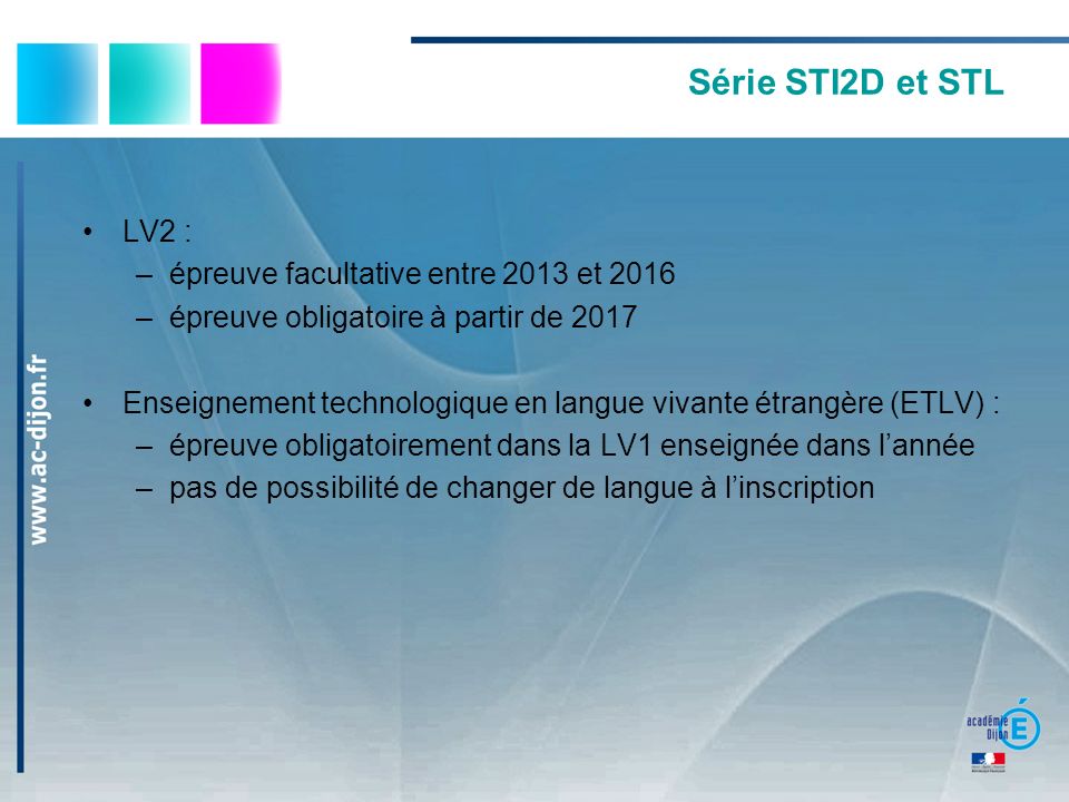 Série STI2D et STL LV2 : épreuve facultative entre 2013 et 2016
