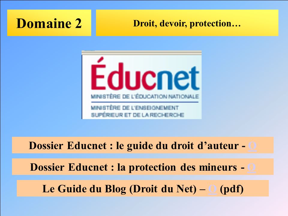 Domaine 2 Dossier Educnet : le guide du droit d’auteur - O