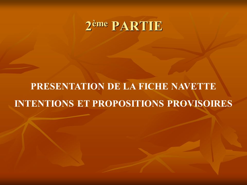 2ème PARTIE PRESENTATION DE LA FICHE NAVETTE