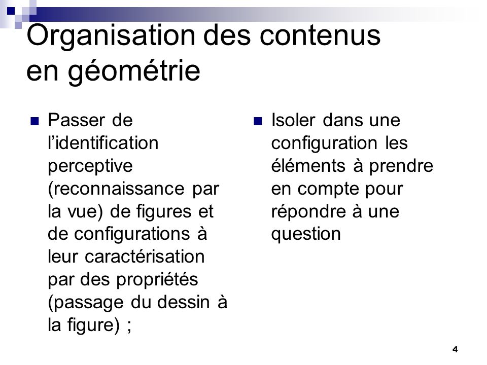 Organisation des contenus en géométrie