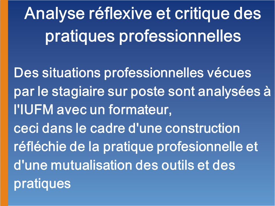 Analyse réflexive et critique des pratiques professionnelles