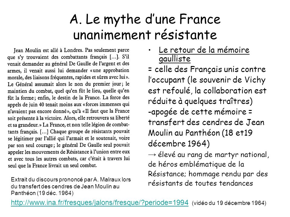 A. Le mythe d’une France unanimement résistante