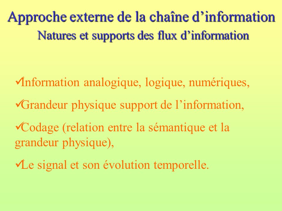 Approche externe de la chaîne d’information Natures et supports des flux d’information