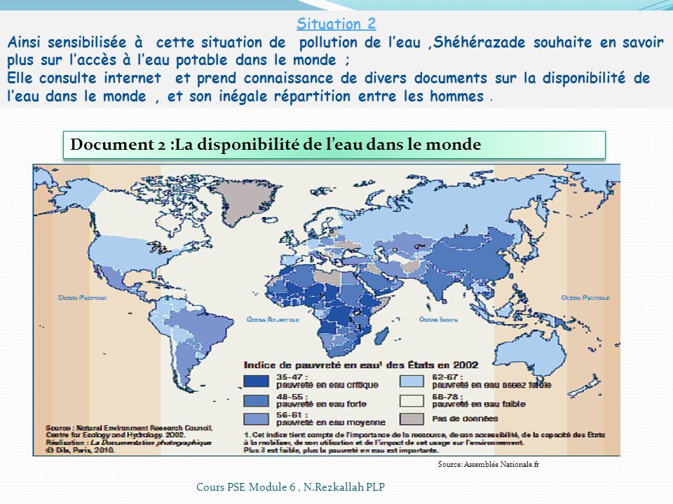 Document 2 :La disponibilité de l’eau dans le monde