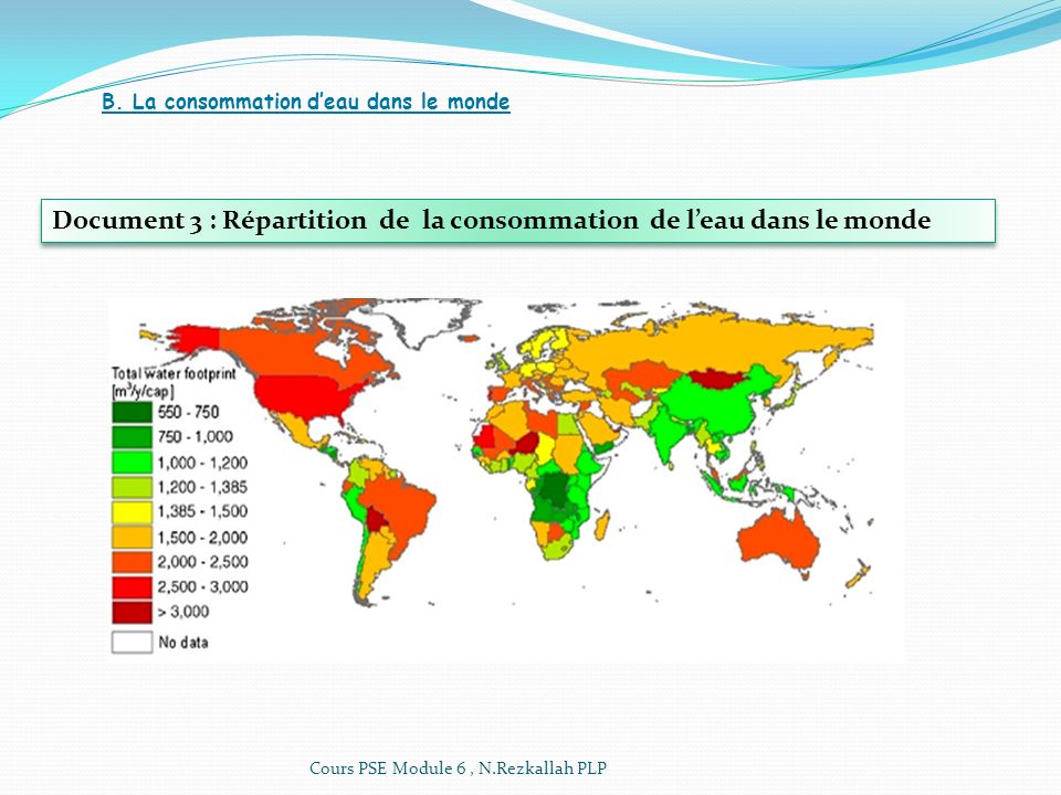 Document 3 : Répartition de la consommation de l’eau dans le monde