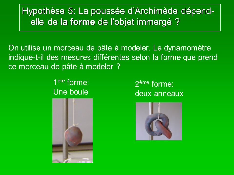 Hypothèse 5: La poussée d’Archimède dépend-elle de la forme de l’objet immergé