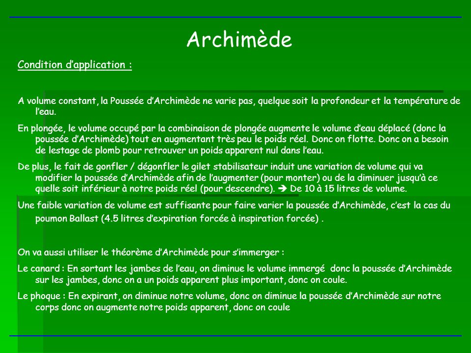 Archimède Condition d’application :