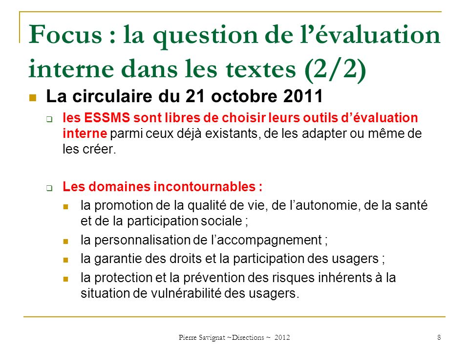 Focus : la question de l’évaluation interne dans les textes (2/2)