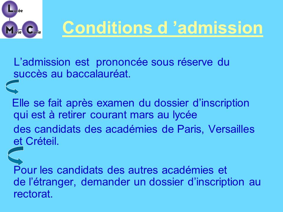 Conditions d ’admission